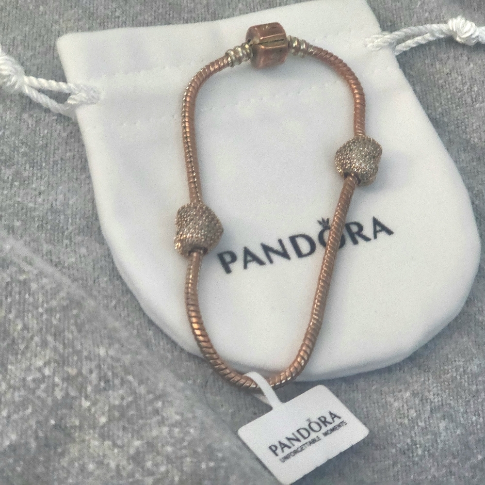Pandora Rose Gold Tone Pave Charm Bracelet